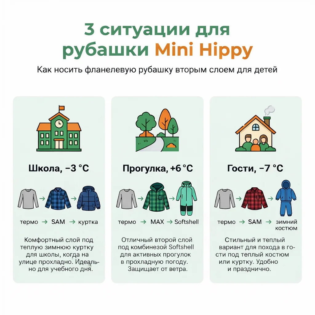 Три ситуации, когда рубашка Mini Hippy подходит как второй слой