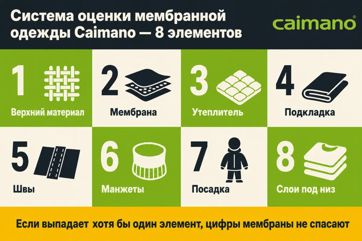 Система оценки мембранной одежды Caimano: 8 элементов