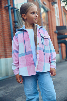 Рубашка в бело розовую клетку для девочки MINI HIPPY MAX, розовая 107 — Caimano.