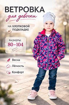 Куртка-ветровка для девочек, SAMMY 612 Синий с розовым — Caimano.