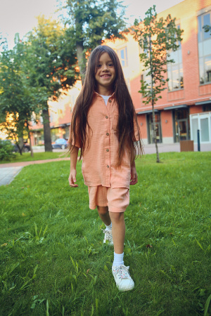 Детский муслиновый костюм - рубашка и шорты, Mini Hippy NERO, Персик. — Caimano.