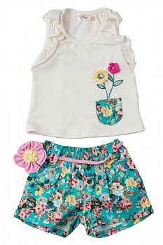 Хлопковый комплект для девочки: белая блузка и шорты, D15-06 Mini Hippy — Caimano.